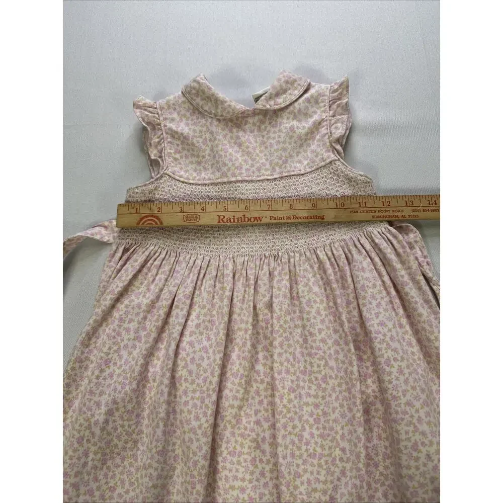 Vintage Laura Ashley Girls 5 Pink Floral Smocked Dress Peter Pan Collar Cotton